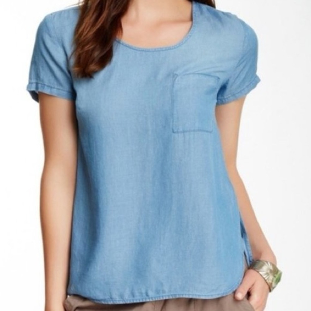 Cloth & Stone Anthropologie Hi-Low Lightweight Chambray Coastal Preppy Top XS